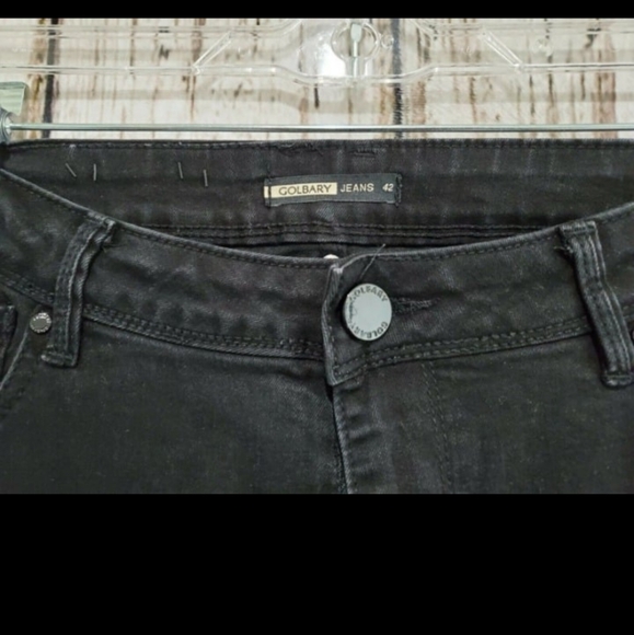 Goldbary 42 Slim Leg High Rise Black Denim Jeans Pants Stretch Cotton Blend EUC - Picture 3 of 4